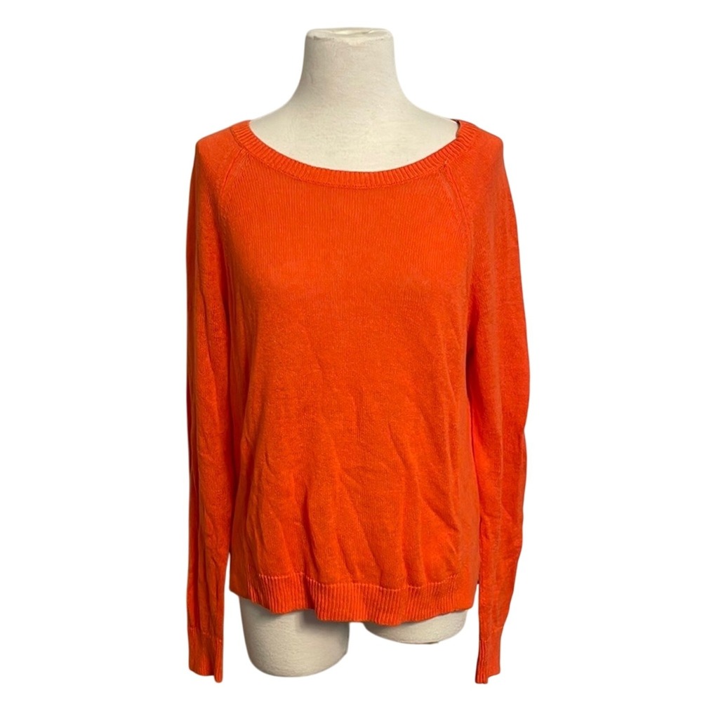 J.Crew Womens Orange Scoop Neck Raglan Long‎ Sleeve Knit Pullover Sweater Size M